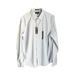 Banana Republic Slim Fit Dress Shirt L Blue Check Non-Iron Untucked Fit NWT